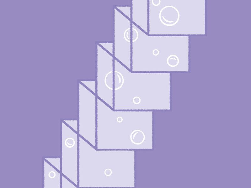 Treppe aus geometrischen Würfeln mit Luftblasen darin.
